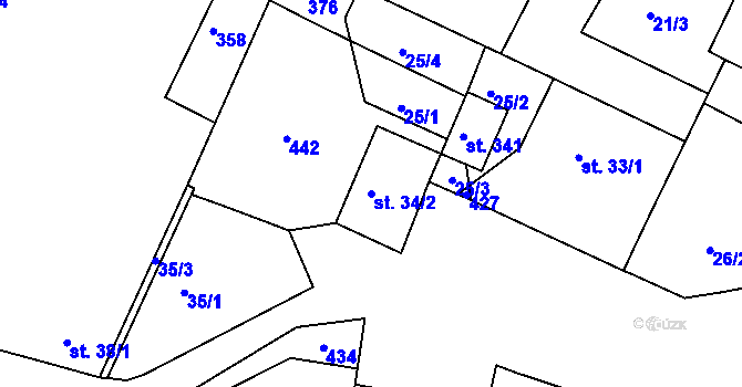 Parcela st. 34/2 v KÚ Bořanovice, Katastrální mapa