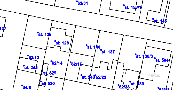 Parcela st. 140 v KÚ Bořanovice, Katastrální mapa