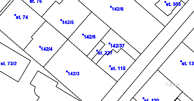 Parcela st. 227 v KÚ Bořanovice, Katastrální mapa