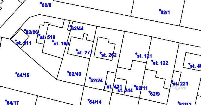Parcela st. 262 v KÚ Bořanovice, Katastrální mapa