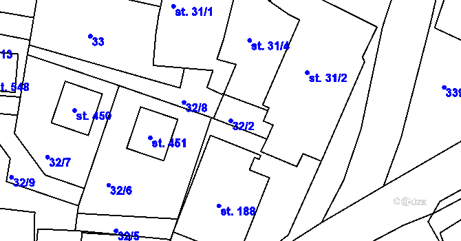 Parcela st. 32/2 v KÚ Bořanovice, Katastrální mapa