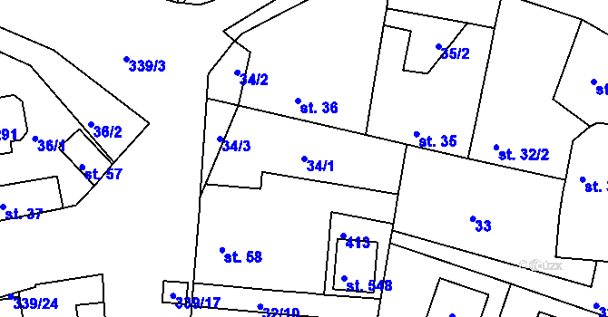 Parcela st. 34/1 v KÚ Bořanovice, Katastrální mapa