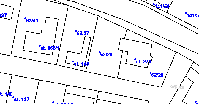 Parcela st. 62/28 v KÚ Bořanovice, Katastrální mapa