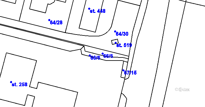 Parcela st. 66/5 v KÚ Bořanovice, Katastrální mapa