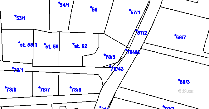 Parcela st. 78/5 v KÚ Bořanovice, Katastrální mapa
