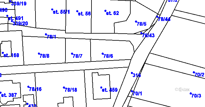 Parcela st. 78/6 v KÚ Bořanovice, Katastrální mapa