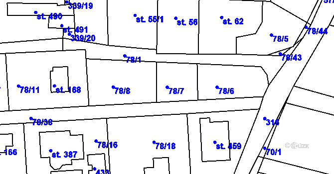 Parcela st. 78/7 v KÚ Bořanovice, Katastrální mapa