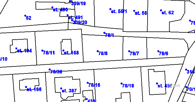 Parcela st. 78/8 v KÚ Bořanovice, Katastrální mapa