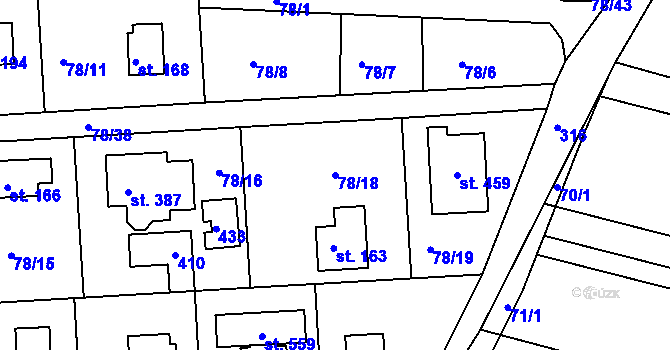 Parcela st. 78/18 v KÚ Bořanovice, Katastrální mapa