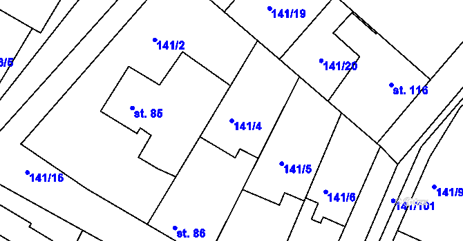 Parcela st. 141/4 v KÚ Bořanovice, Katastrální mapa