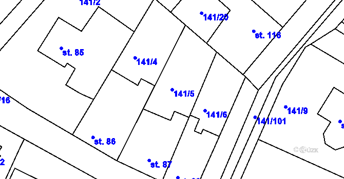 Parcela st. 141/5 v KÚ Bořanovice, Katastrální mapa