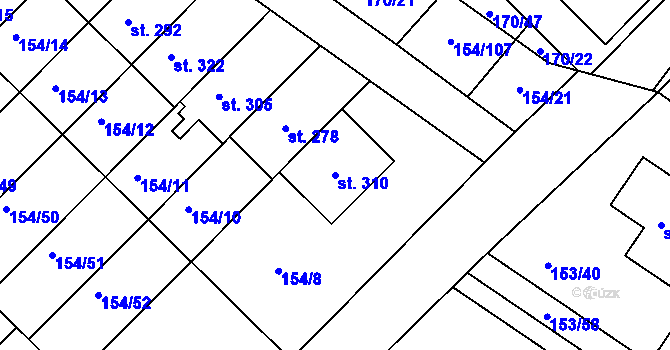 Parcela st. 310 v KÚ Bořanovice, Katastrální mapa