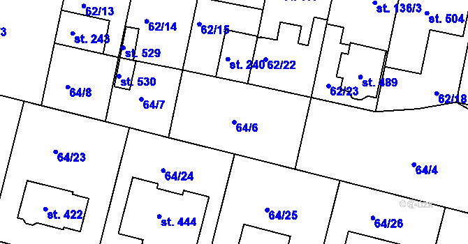 Parcela st. 64/6 v KÚ Bořanovice, Katastrální mapa