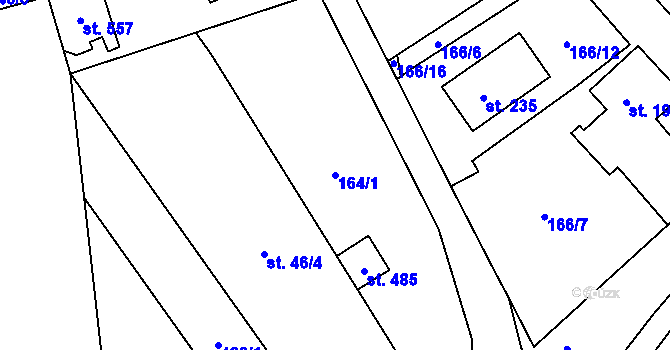 Parcela st. 164/1 v KÚ Bořanovice, Katastrální mapa