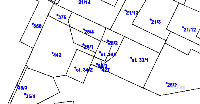 Parcela st. 341 v KÚ Bořanovice, Katastrální mapa