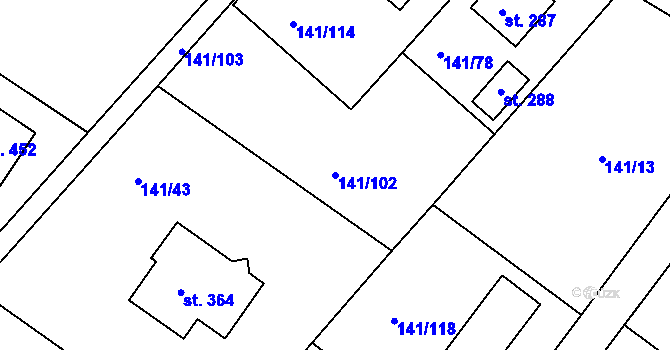 Parcela st. 141/102 v KÚ Bořanovice, Katastrální mapa
