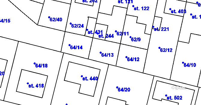 Parcela st. 64/13 v KÚ Bořanovice, Katastrální mapa