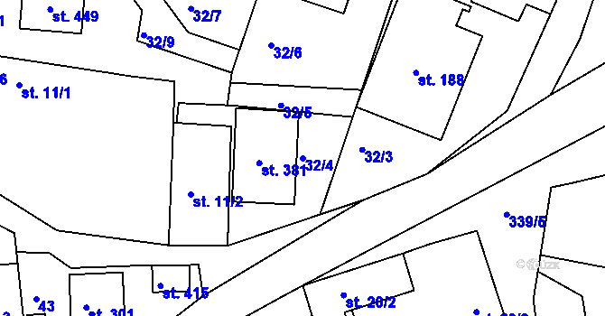 Parcela st. 32/4 v KÚ Bořanovice, Katastrální mapa