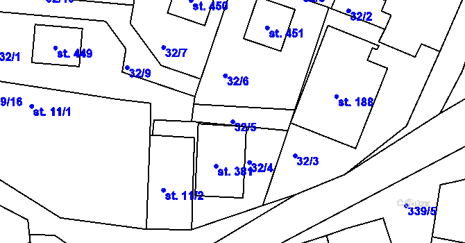 Parcela st. 32/5 v KÚ Bořanovice, Katastrální mapa