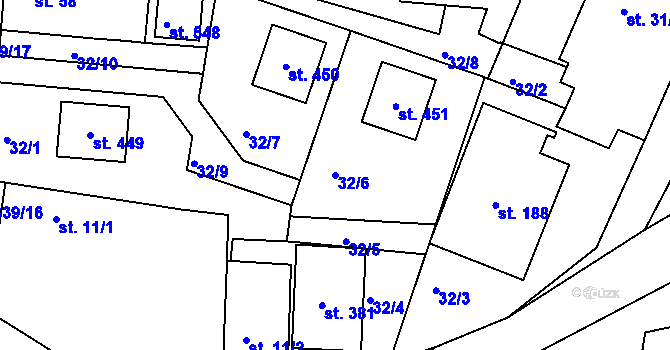 Parcela st. 32/6 v KÚ Bořanovice, Katastrální mapa