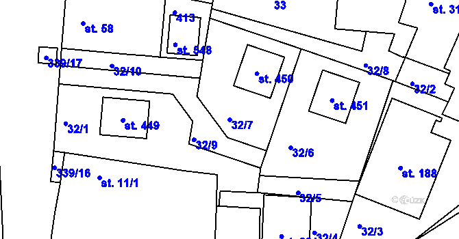 Parcela st. 32/7 v KÚ Bořanovice, Katastrální mapa