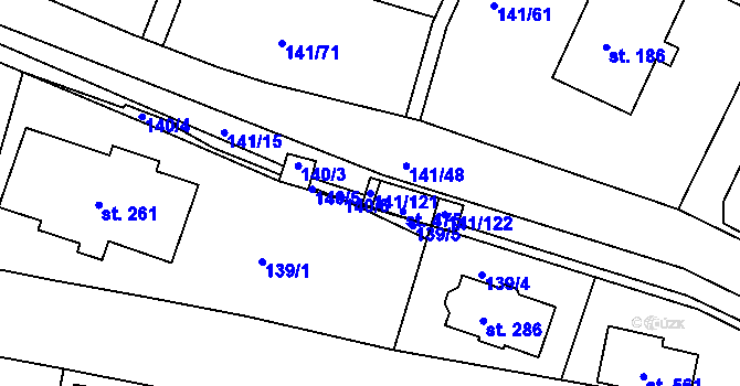 Parcela st. 141/121 v KÚ Bořanovice, Katastrální mapa