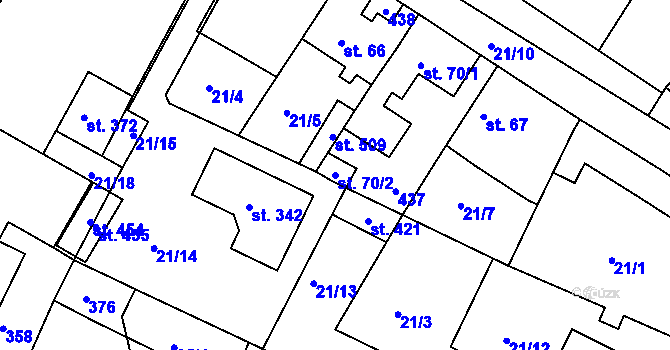 Parcela st. 70/2 v KÚ Bořanovice, Katastrální mapa