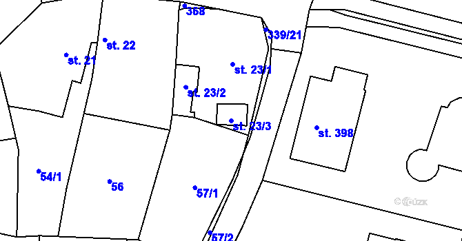 Parcela st. 23/3 v KÚ Bořanovice, Katastrální mapa