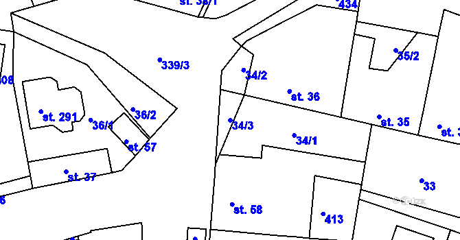 Parcela st. 34/3 v KÚ Bořanovice, Katastrální mapa