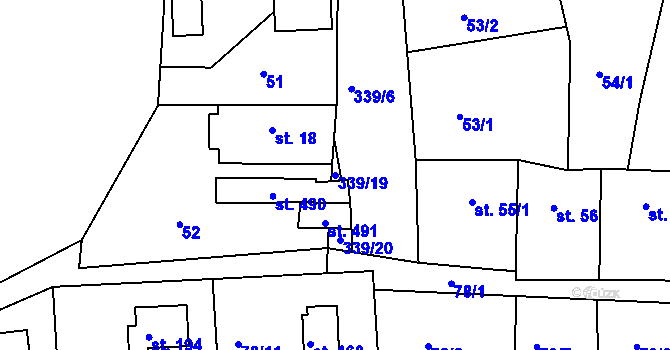 Parcela st. 339/19 v KÚ Bořanovice, Katastrální mapa