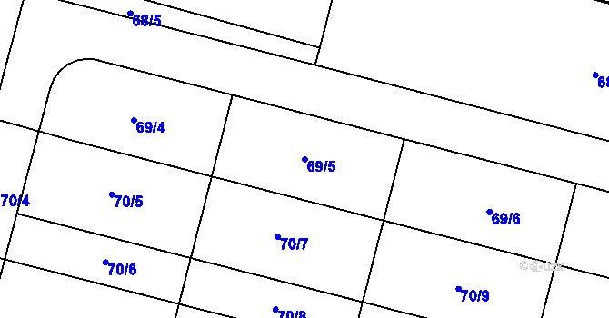 Parcela st. 69/5 v KÚ Bořanovice, Katastrální mapa