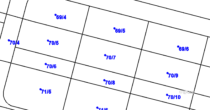 Parcela st. 70/7 v KÚ Bořanovice, Katastrální mapa