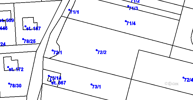 Parcela st. 72/2 v KÚ Bořanovice, Katastrální mapa