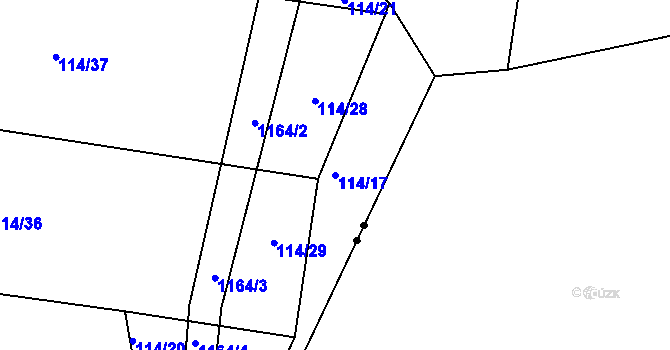 Parcela st. 114/17 v KÚ Bořeňovice, Katastrální mapa