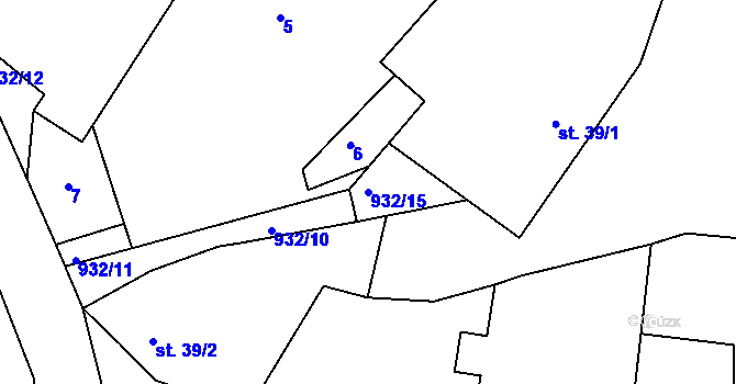 Parcela st. 932/15 v KÚ Bořeňovice, Katastrální mapa