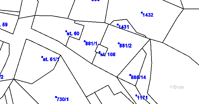 Parcela st. 108 v KÚ Býkovice u Bořeňovic, Katastrální mapa