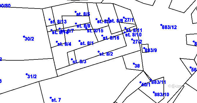 Parcela st. 8/2 v KÚ Bořetice, Katastrální mapa