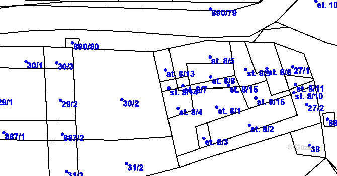 Parcela st. 8/14 v KÚ Bořetice, Katastrální mapa
