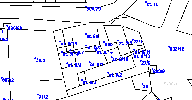 Parcela st. 8/15 v KÚ Bořetice, Katastrální mapa