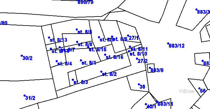 Parcela st. 8/16 v KÚ Bořetice, Katastrální mapa