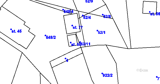 Parcela st. 52/11 v KÚ Bořetice, Katastrální mapa