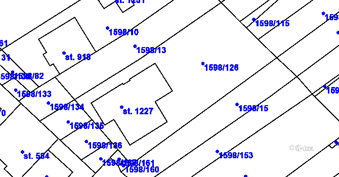 Parcela st. 1598/14 v KÚ Bořetice u Hustopečí, Katastrální mapa