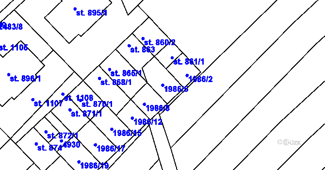 Parcela st. 1986/5 v KÚ Bořetice u Hustopečí, Katastrální mapa