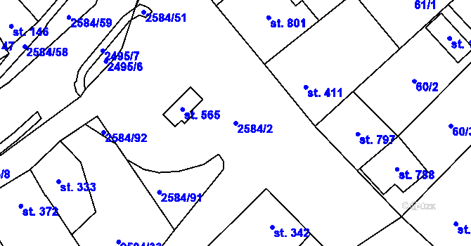 Parcela st. 2584/2 v KÚ Bořetice u Hustopečí, Katastrální mapa