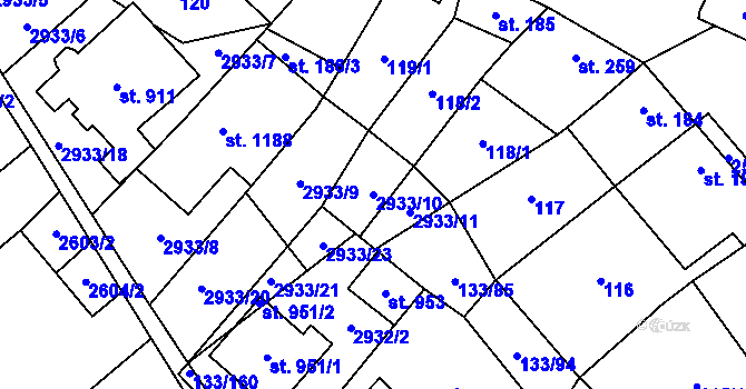Parcela st. 2933/10 v KÚ Bořetice u Hustopečí, Katastrální mapa