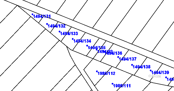 Parcela st. 1494/135 v KÚ Bořetice u Hustopečí, Katastrální mapa