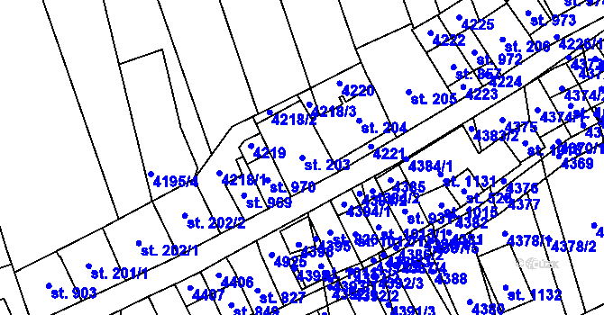 Parcela st. 203 v KÚ Bořetice u Hustopečí, Katastrální mapa