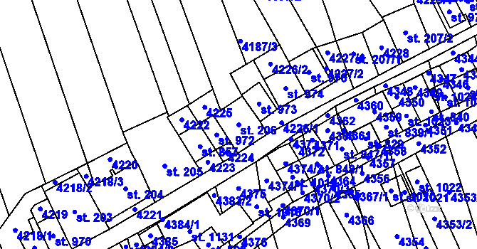 Parcela st. 206 v KÚ Bořetice u Hustopečí, Katastrální mapa