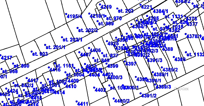 Parcela st. 827 v KÚ Bořetice u Hustopečí, Katastrální mapa
