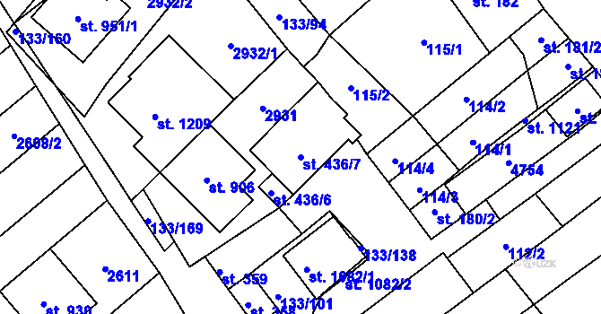 Parcela st. 436/7 v KÚ Bořetice u Hustopečí, Katastrální mapa